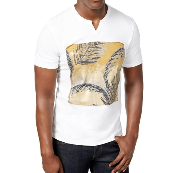 I.N.C Mens Feather Graphic T-Shirt, White, XX-Large