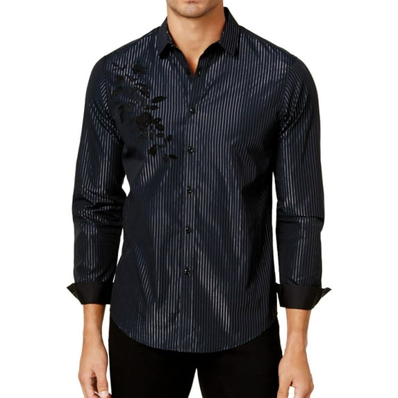 I.N.C Mens Flocked Button Up Shirt, Blue, X-Small