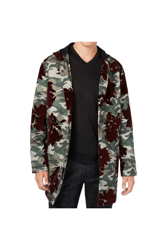 I.N.C Mens Flocked Parka Coat, Green, Large