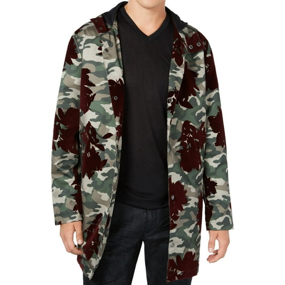 I.N.C Mens Flocked Parka Coat, Green, Medium