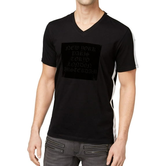 I.N.C Mens Flocked Patch Graphic T-Shirt, Black, X-Large