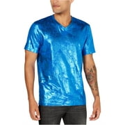 I-N-C Mens Foil Coated Embellished T-Shirt, Blue, Medium