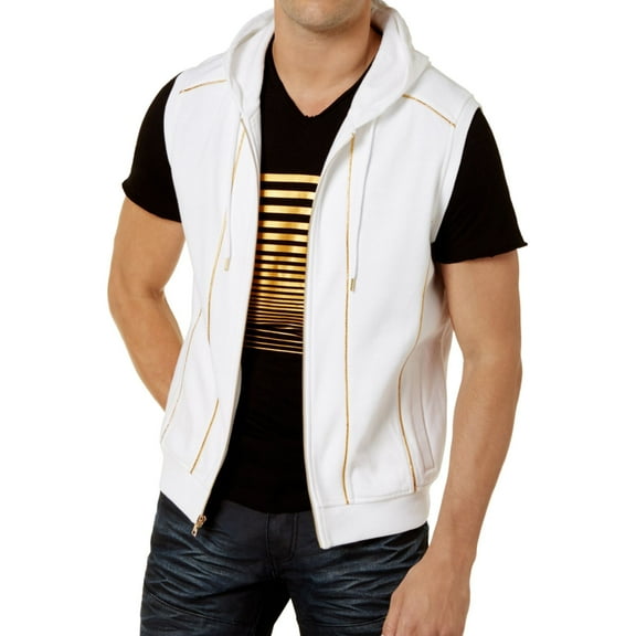 I.N.C Mens Gold Piping Sweater Vest, White, XX-Large