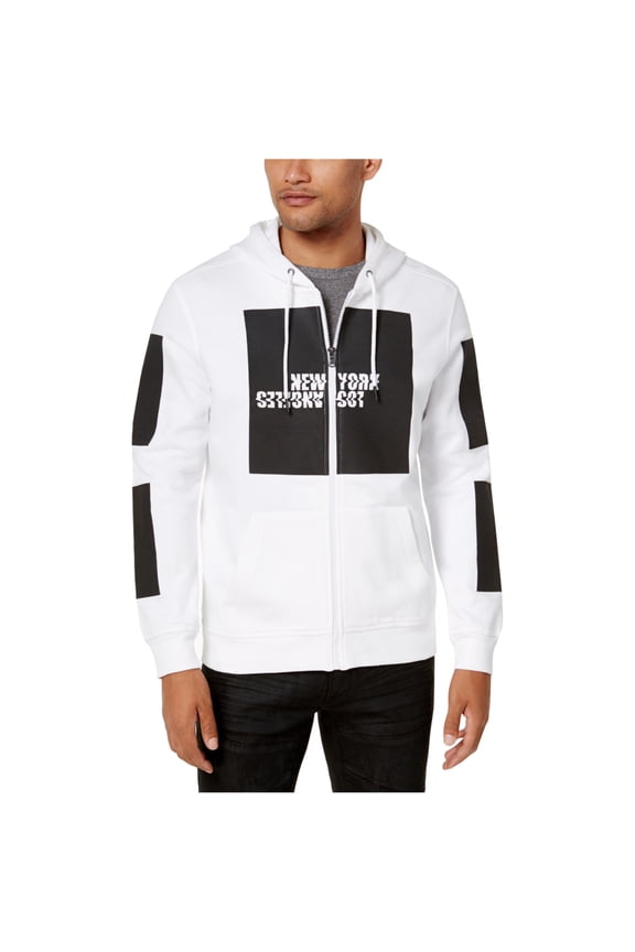 I.N.C Mens Graphic Hoodie Sweatshirt, White, X-Large