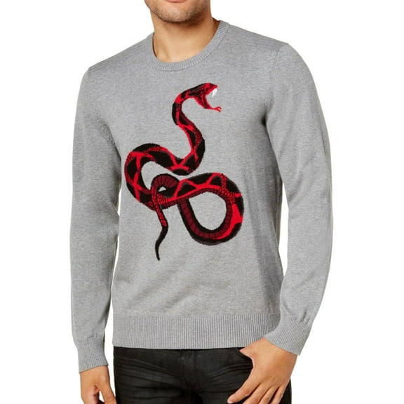 I-N-C Mens Intarsia Knit Snake Pullover Sweater, Grey, X-Large