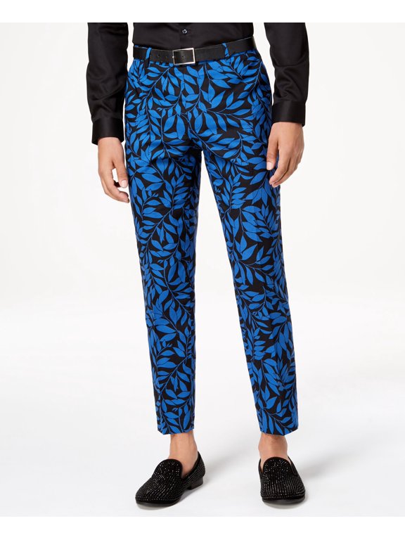 Mens Slim Fit Leaf Print Pants Navycombo 30W x 30L