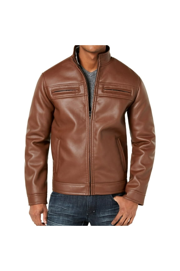 I.N.C Mens Lionel Faux-Leather Jacket, Brown, XX-Large