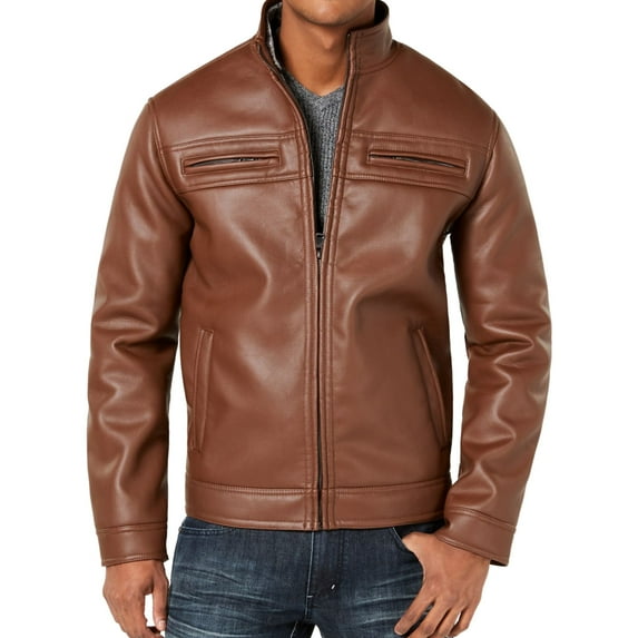 I.N.C Mens Lionel Faux-Leather Jacket, Brown, XX-Large