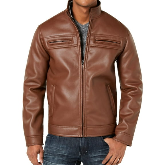 I.N.C Mens Lionel Faux-Leather Jacket, Brown, XXX-Large