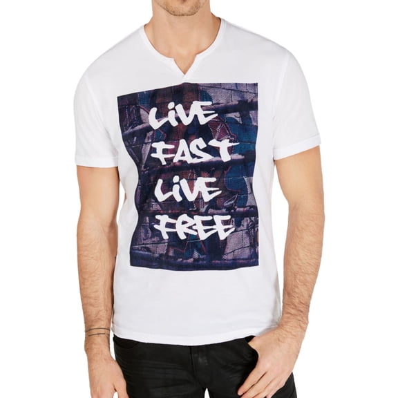 I.N.C Mens Live Fast Live Free Graphic T-Shirt, White, Medium