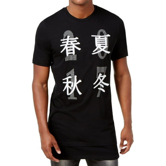 I.N.C Mens Longer Length Graphic T-Shirt, Black, Large