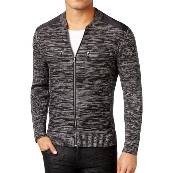 I.N.C Mens Manchester Heathered Mixed Cardigan Sweater, Black, Small