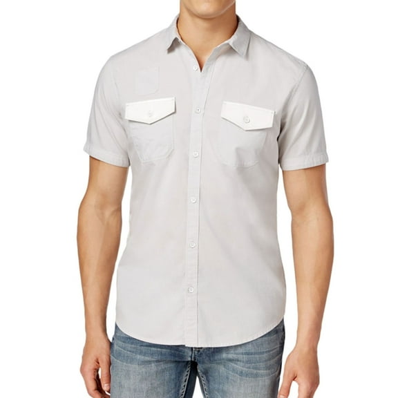 I.N.C Mens Multi-Pocket Button Up Shirt, Grey, Medium