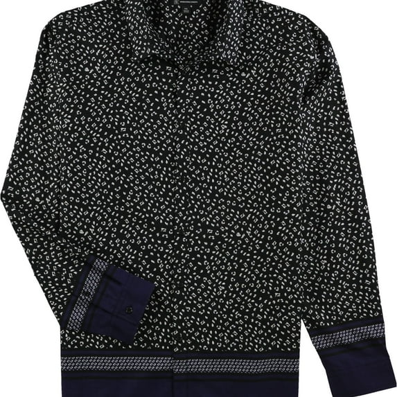 I.N.C Mens Multi Print Button Up Shirt, Blue, Medium