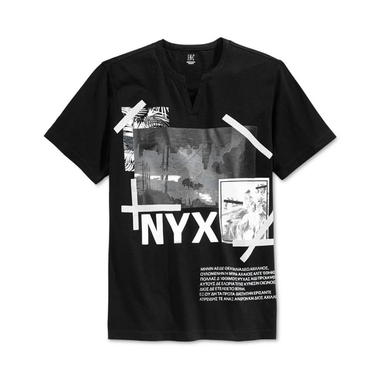I-N-C Mens NYX Split Graphic T-Shirt, Black, Large