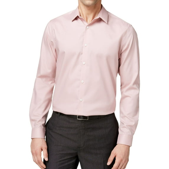 I.N.C Mens Non Iron Button Up Shirt, Pink, X-Large