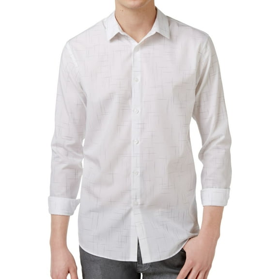 I.N.C Mens Non-Iron Faded Slash Button Up Shirt, White, XX-Large