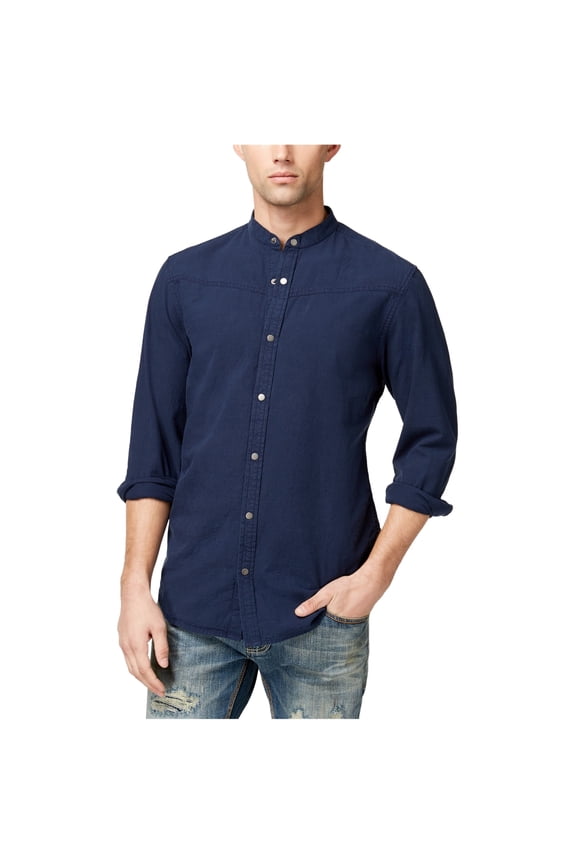 Mens Palindrome Button Up Shirt, Blue, X-Large