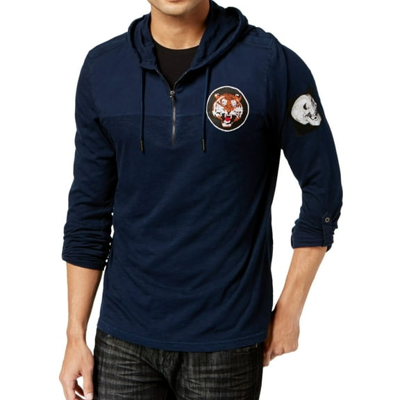 I.N.C Mens Patch Hoodie Sweatshirt, Blue, XX-Large