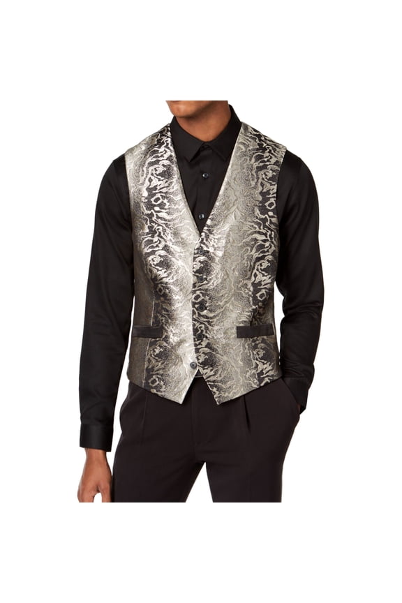 I.N.C Mens Patterned Four Button Vest, Metallic, Medium