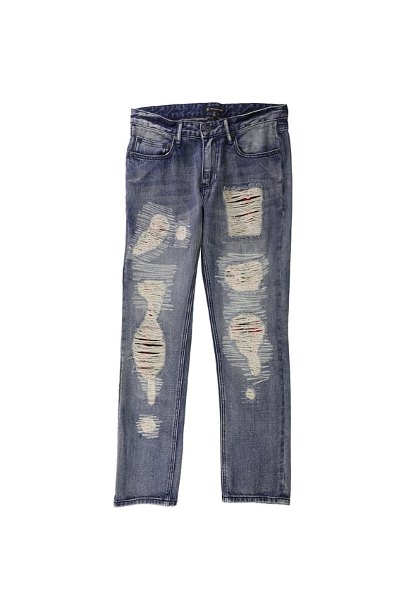 I-N-C Mens Plaid Patched Straight Leg Jeans