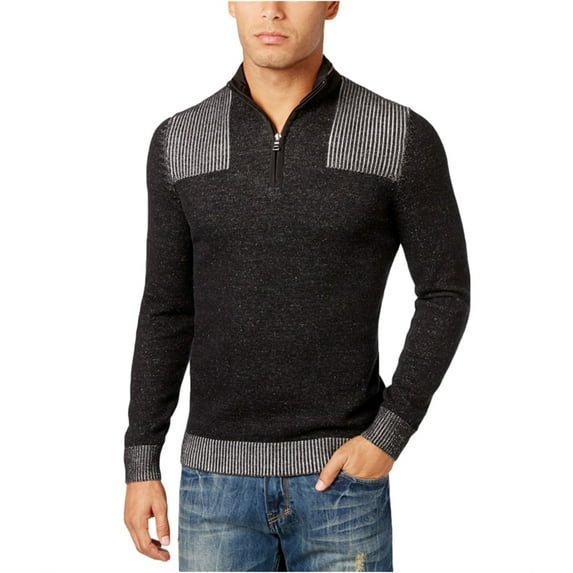 I-N-C Mens Quarter Zip Pullover Sweater, Black, Medium