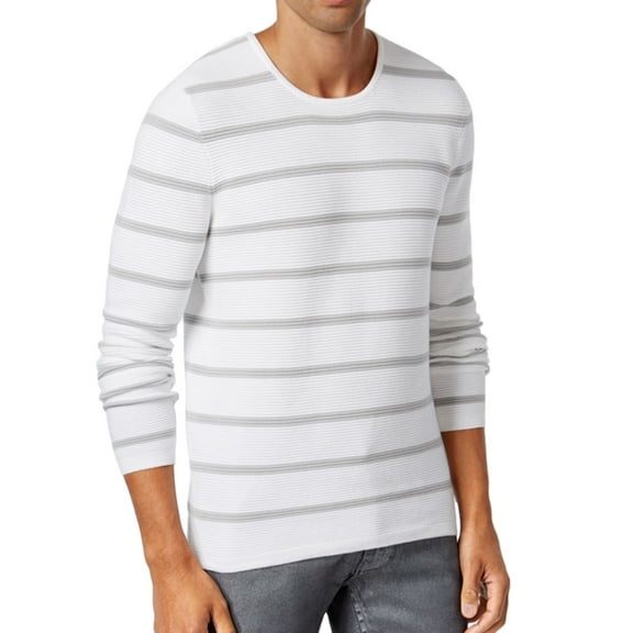 I.N.C Mens Ribbed Stripe Pullover Sweater, White, Large