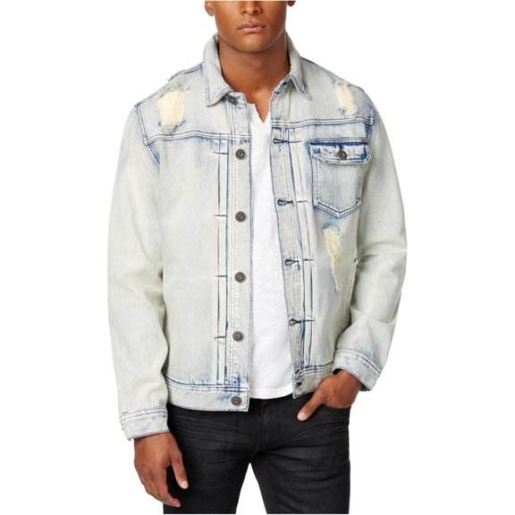 I-N-C Mens Ripped Faded Jacket, Blue, X-Large