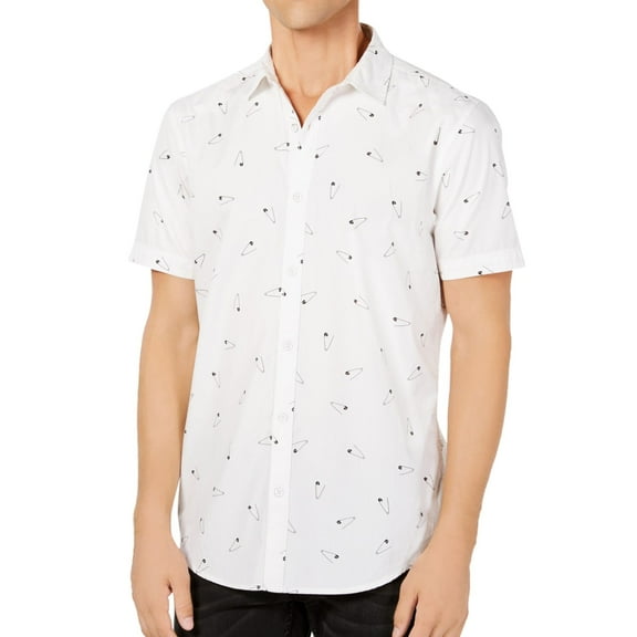 I.N.C Mens Safety Pin Print Button Up Shirt, White, XXX-Large