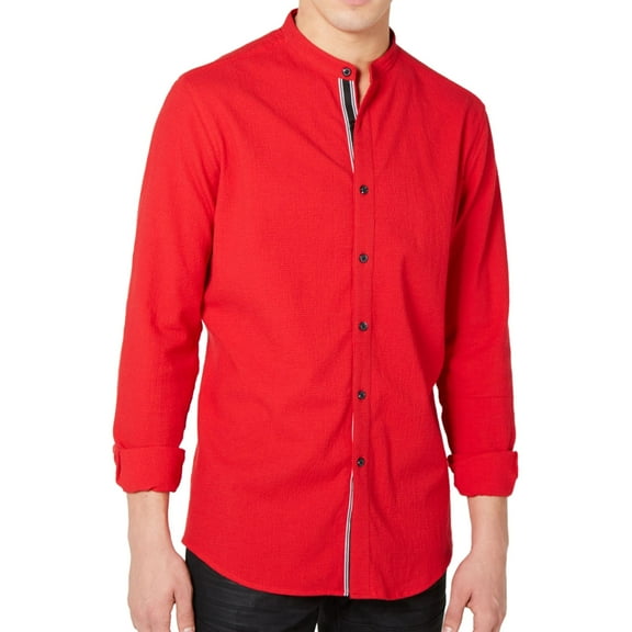 I.N.C Mens Seersucker Button Up Shirt, Red, Medium