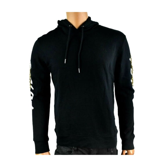 I.N.C Mens Sequin Graphic Hoodie Sweatshirt, Black, Large