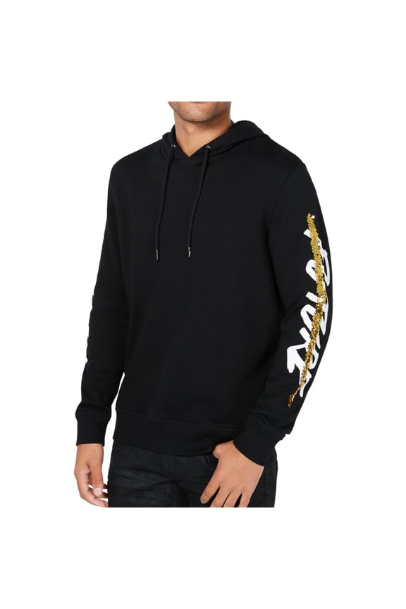 I.N.C Mens Sequin Graphic Hoodie Sweatshirt, Black, Small