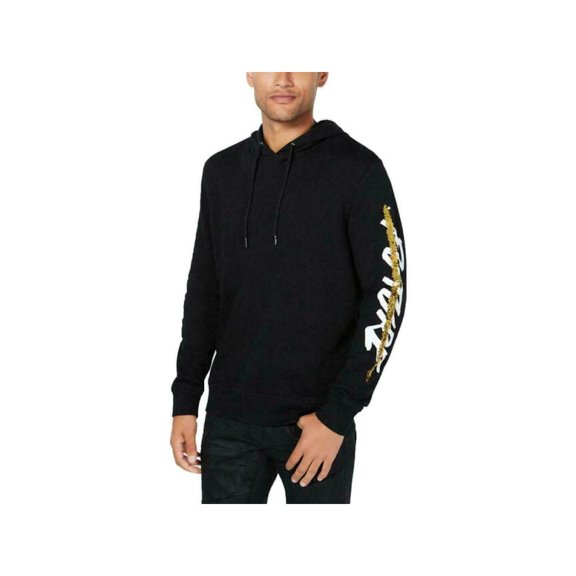 I.N.C Mens Sequin Graphic Hoodie Sweatshirt, Black, X-Large