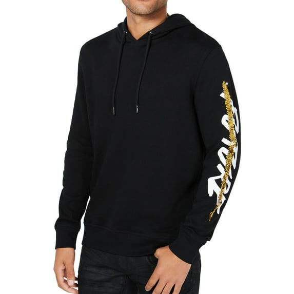 I.N.C Mens Sequin Graphic Hoodie Sweatshirt, Black, X-Small