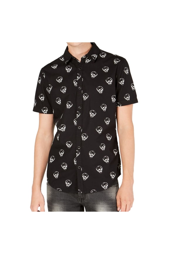 I.N.C Mens Skull Button Up Shirt, Black, X-Small