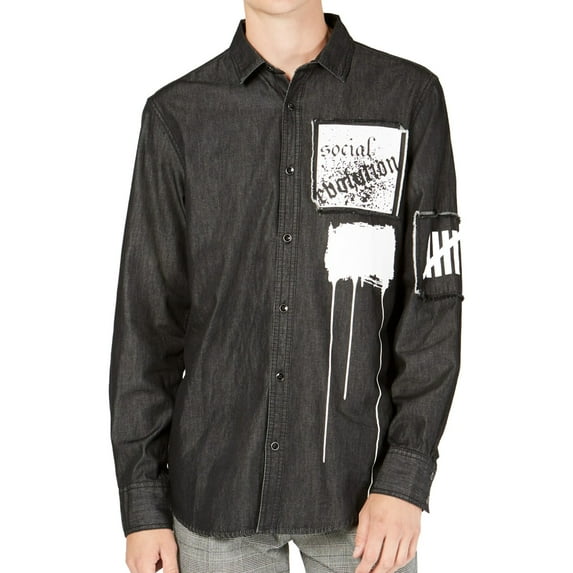 I.N.C Mens Social Evolution Button Up Shirt, Black, XX-Large