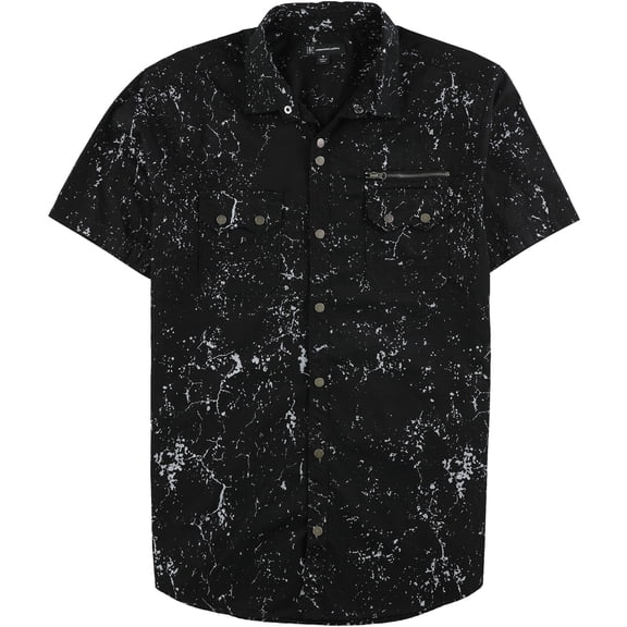 I-N-C Mens Splatter Button Up Shirt, Black, XXX-Large