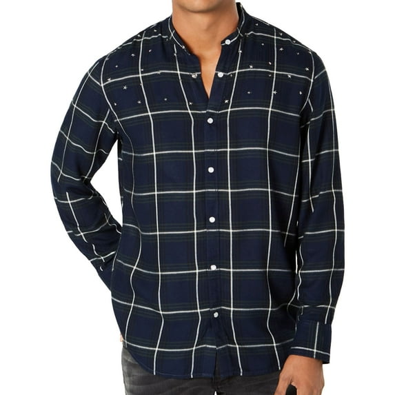I.N.C Mens Star Studded Button Up Shirt, Blue, Large