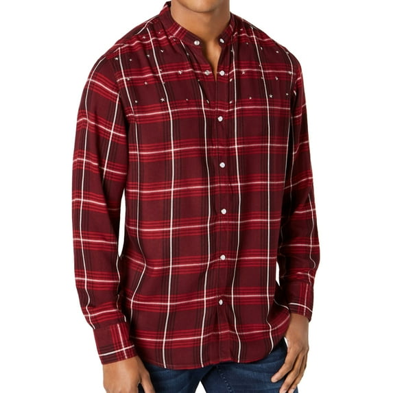 I.N.C Mens Star Studded Button Up Shirt, Red, Medium
