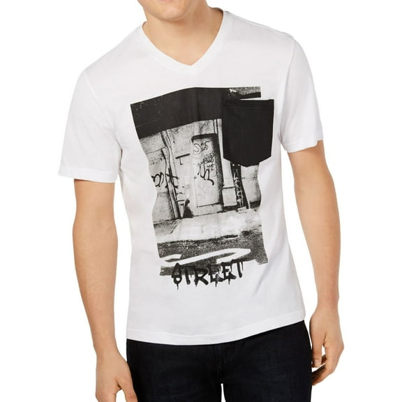 I.N.C Mens Street Graphic T-Shirt, White, Medium