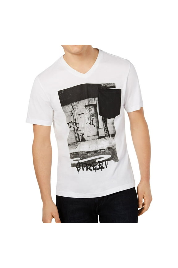 I.N.C Mens Street Graphic T-Shirt, White, Medium
