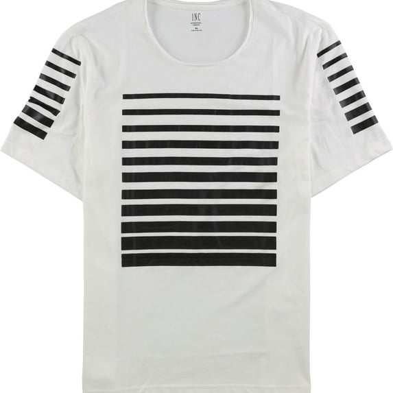 I.N.C Mens Striped Graphic T-Shirt, White, Medium