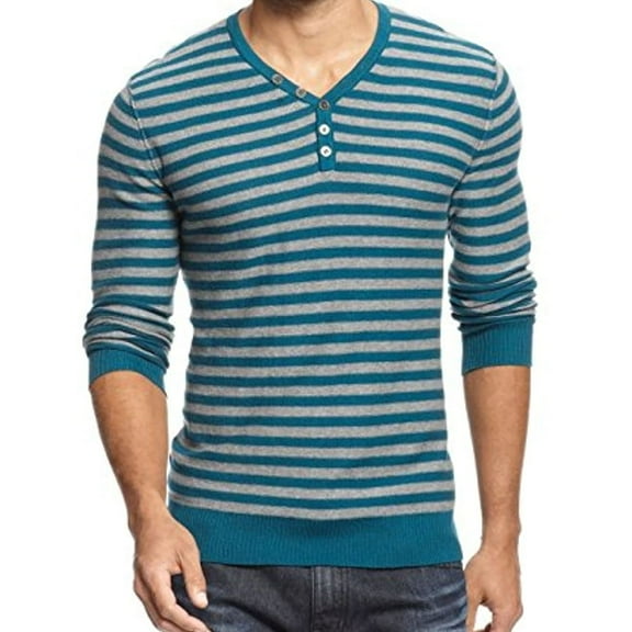 I.N.C Mens Striped Knit Henley Shirt, Green, XX-Large