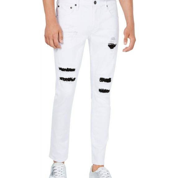 I.N.C Mens Studded Repair Skinny Fit Jeans, White, 32W x 30L