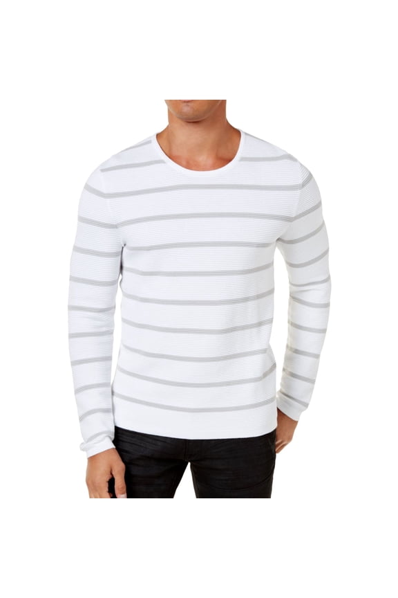 I.N.C Mens Textured Stripe Pullover Sweater, White, XX-Large