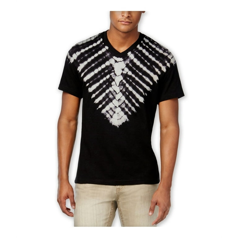 I-N-C Mens Tie-Dye V Neck Graphic T-Shirt, Black, Small