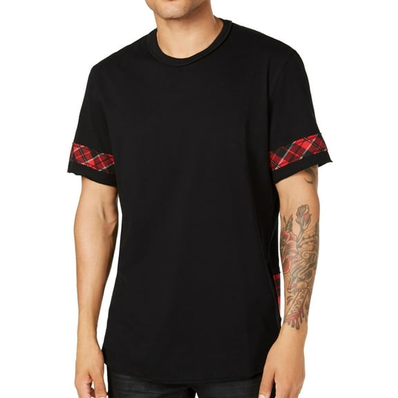 I.N.C Mens Tweak Plaid Basic T-Shirt, Black, X-Large