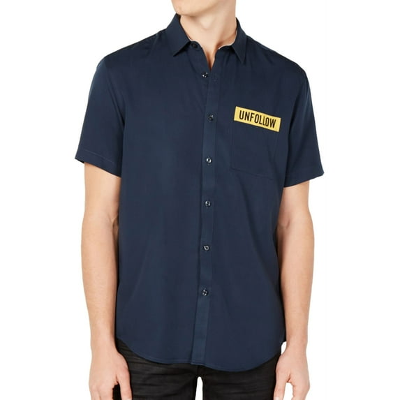 I.N.C Mens Unfollow Button Up Shirt, Blue, Small