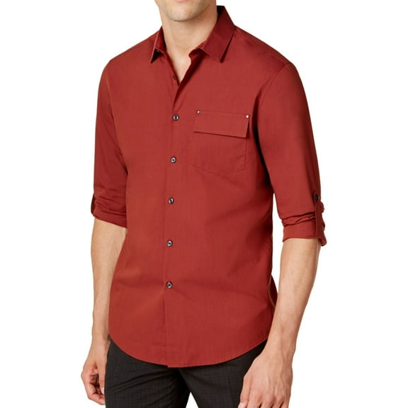 I-N-C Mens Utility Button Up Shirt, Brown, X-Large