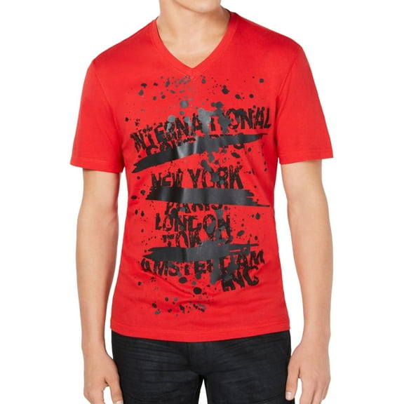 I.N.C Mens V-neck Graphic T-Shirt, Red, XX-Large